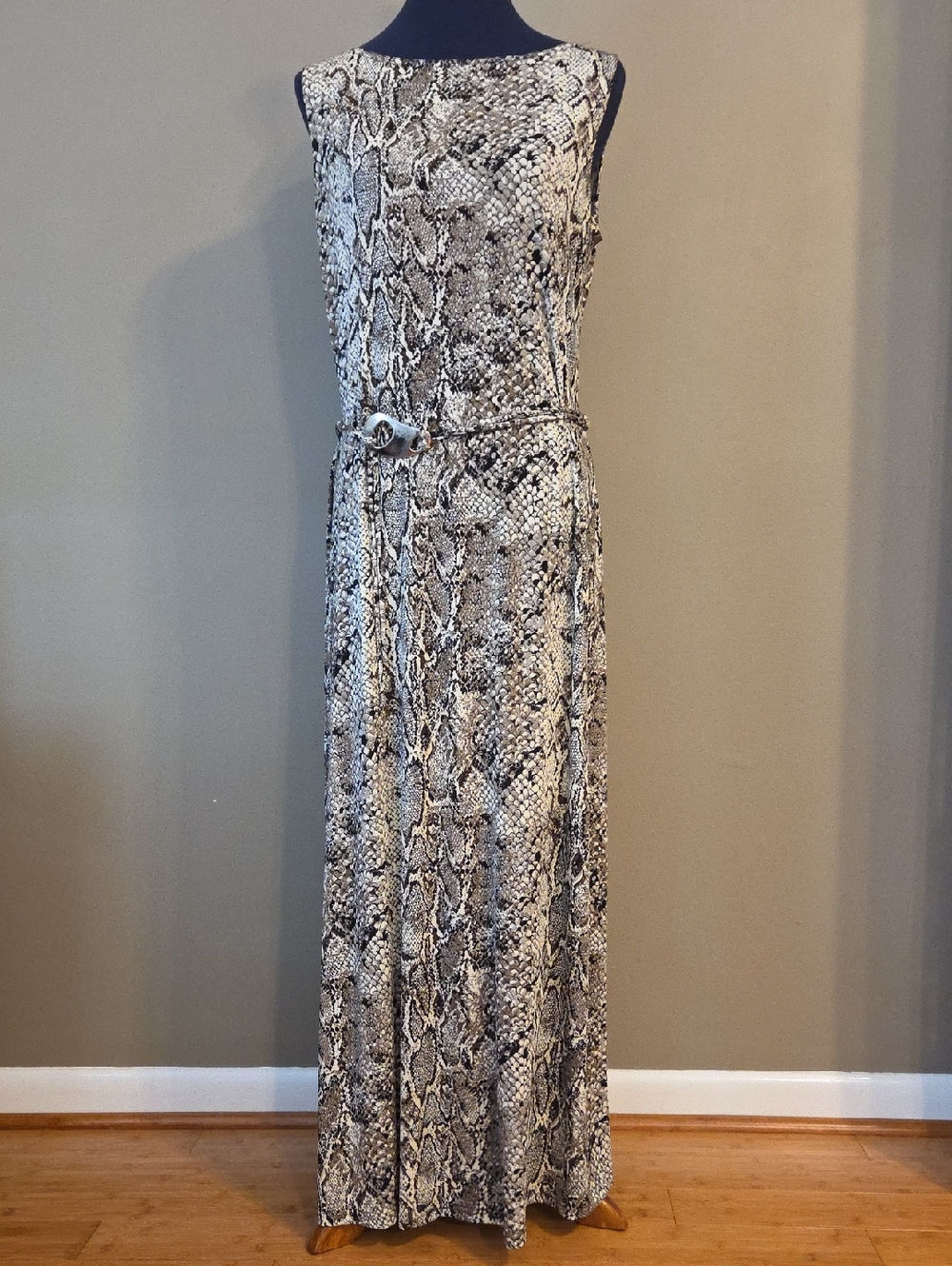Carol Rose Neutral Snake-Print Sleeveless Maxi Dress - L